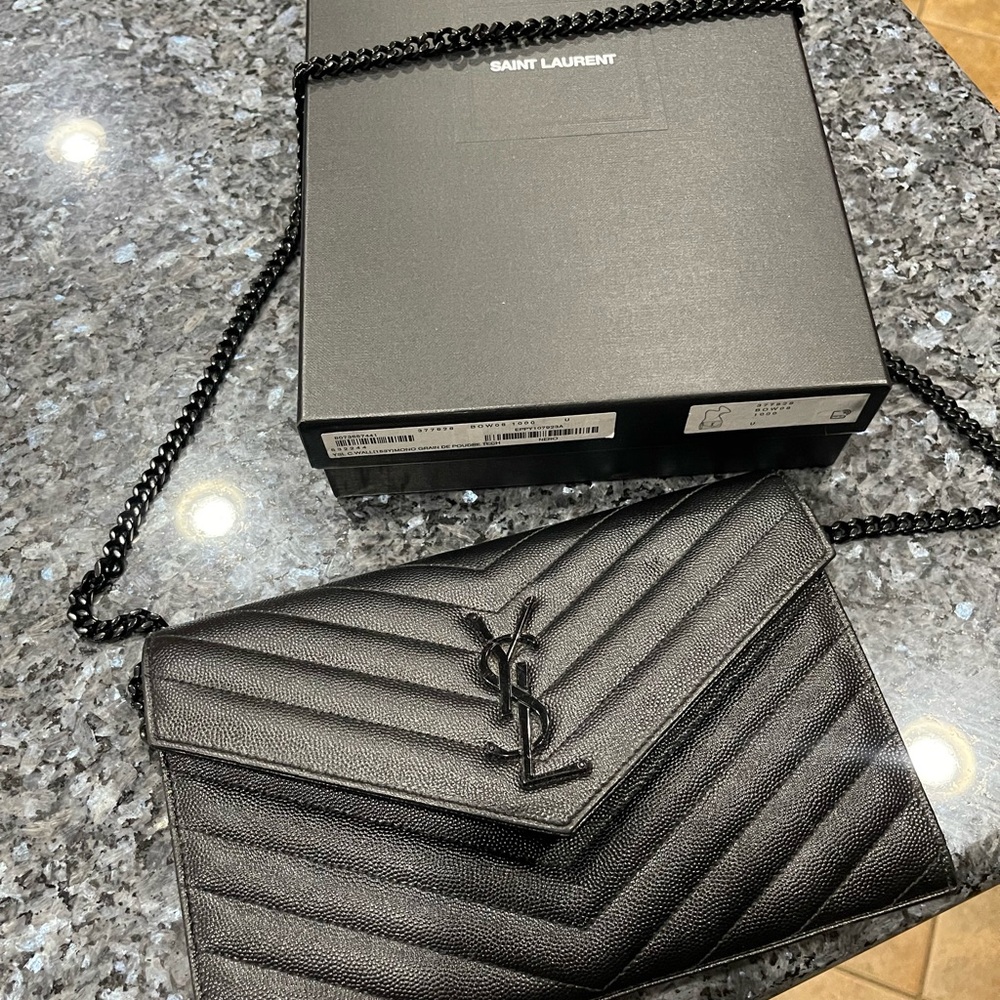 Authentic YSL Saint Laurent Black Chevron Crossbody Bag